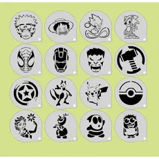 Stencil Personagens (9) Infantis Kit 16 Moldes 7x7cm