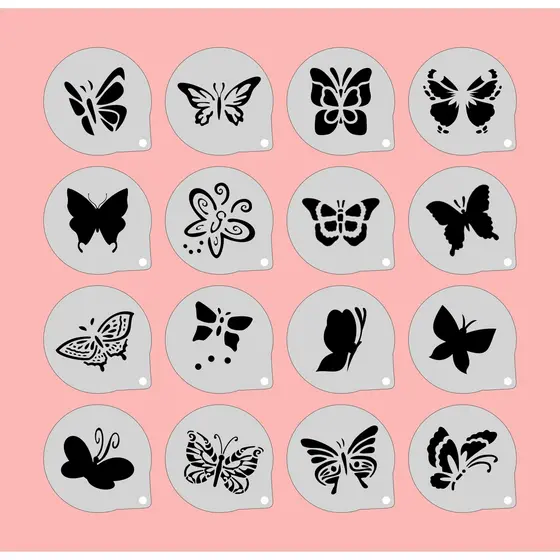 Stencil Borboletas Kit 16 Moldes 7x7cm