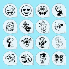 Stencil Personagens (2) Infantis Kit 16 Moldes 7x7cm