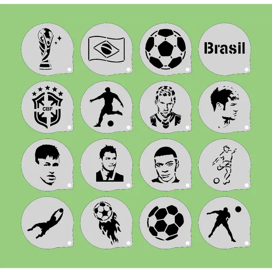 Stencil Futebol 16 Moldes 7x7cm