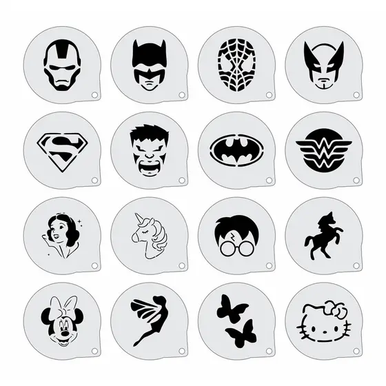 Stencil Personagens Infantis Kit 16 Moldes 7x7cm