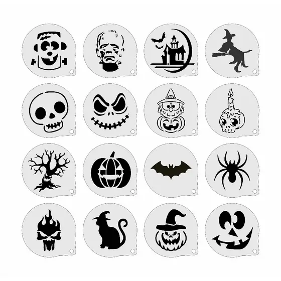 Stencil Halloween (2) Kit 16 Moldes 7x7cm