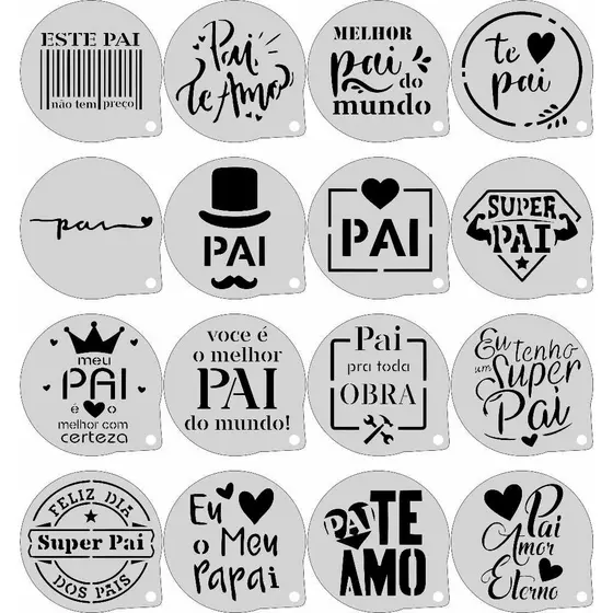 Stencil dia dos Pais (2) Kit 16 Moldes 7x7cm
