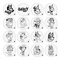 Stencil Bluey e Bingo Infantis Kit 16 Moldes 7x7cm