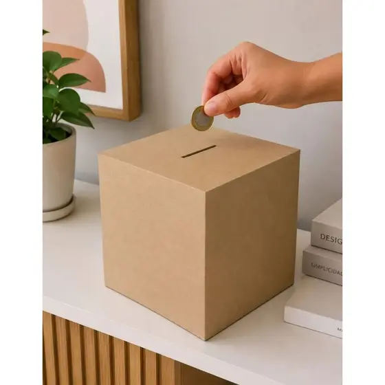 Caixa Cofre Cofrinho Mdf Cru Grande Fechado Urna 0302