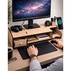 Suporte Organizador Para Monitor Com 1 Gaveta Em Mdf 1076
