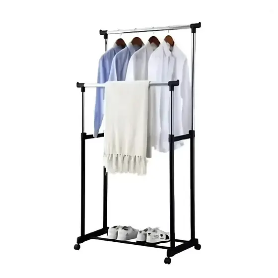 Arara de Roupas com Rodinha Dupla Regulável Organizador de Roupa Portátil com Sapateira