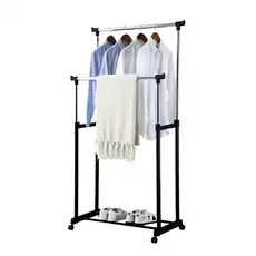 Arara de Roupas com Rodinha Dupla Regulável Organizador de Roupa Portátil com Sapateira