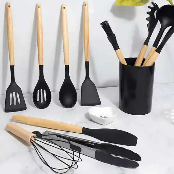 Jogo De Cozinha Kit 12 Peças Utensílios De Silicone e Copo PREMIUM