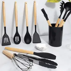 Jogo De Cozinha Kit 12 Peças Utensílios De Silicone e Copo PREMIUM