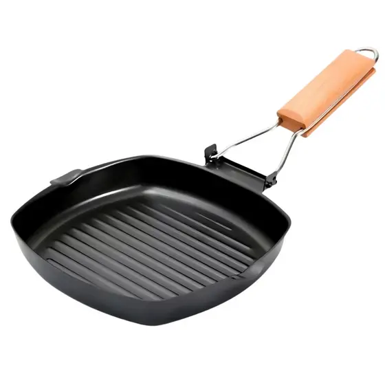 Frigideira Bistequeira Quadrada Chapa Bifeteira Antiaderente Grill Com Cabo Dobrável