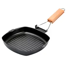 Frigideira Bistequeira Quadrada Chapa Bifeteira Antiaderente Grill Com Cabo Dobrável