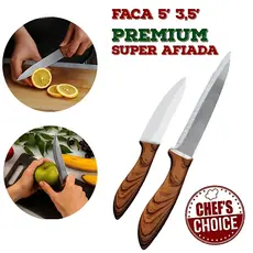 Kit Faca de Cozinha Inox Com Cabo de Madeira 2 Peças Churrasco Carne Legumes Fruta