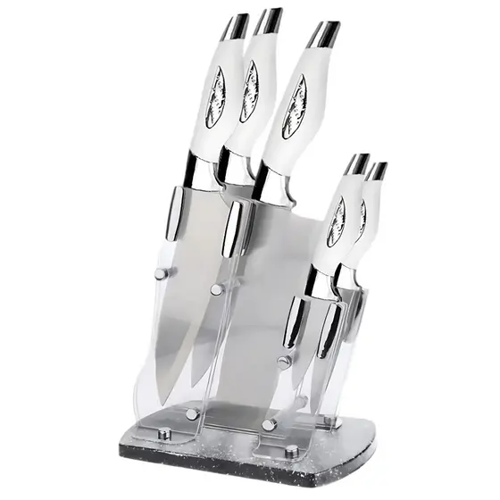 Kit Jogo De Faca Com 5 Peças Inox Com Suporte e Cutelo Profissional