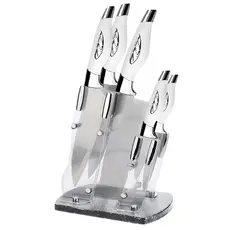 Kit Jogo De Faca Com 5 Peças Inox Com Suporte e Cutelo Profissional