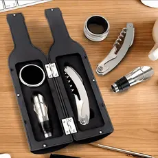 Kit Abridor De Vinho Saco Rolha 5 Peças Estojo Garrafa