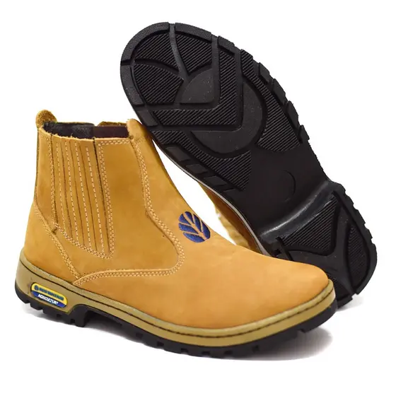 Botina New Agriculture Couro Nobuck 100% Legitimo com Bico de PVC - Botina Masculina Trabalho e Dia a DIa