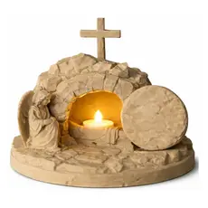 Cenário Sepulcro De Jesus Com Anjo Cruz Decoração Porta Vela Bege