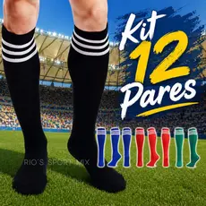 12 Pares de Meião de Futebol Cano Alto Listras Par de Meia Jogador Time Adulto Pacote Fechado