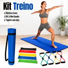 Treino Completo  5 Faixas Mini Bands Tapete Yoga Pilates E Elástico Extensor Cross