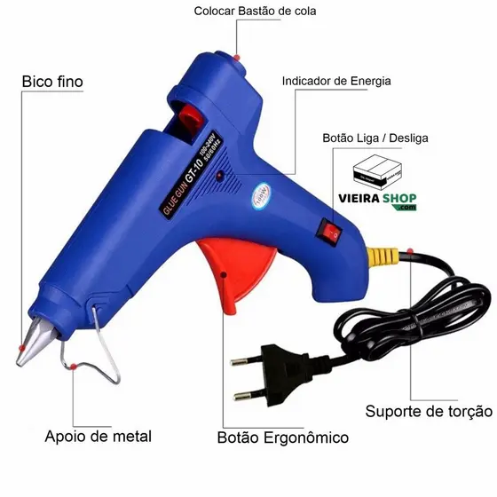 Pistola Cola Quente 100W Grande 11 mm (tubo Grosso) Bivolt