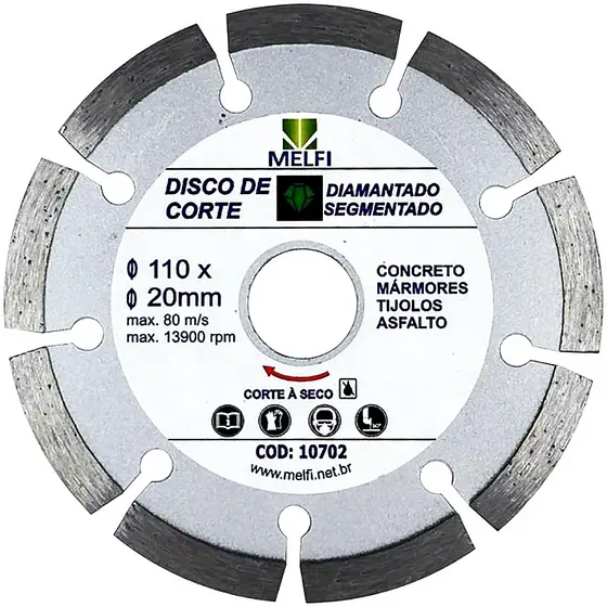 Kit de Disco de Corte Diamantado Segmentado 110 x 20mm Corte de Tijolos, Asfalto, Concreto, etc