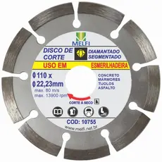 Kit de Disco Diamantado Segmentado 110X22,2mm Anel de Redução P/ 20mm e 16mm Uso na Esmerilhadeira