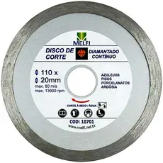 Kit de Disco de Corte Diamantado Contínuo Porcelanato 110mmx20mm Anel Redução 16mm Uso Serra Mármore