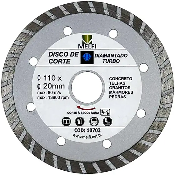 Kit de Disco de Corte Diamantado 110x20mm c/ Anel de Redução 16,0mm Utilizado na Serra Mármore