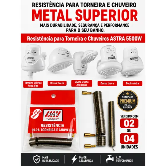 Resistência PMR Astra Art Banho Divina Ducha Vita 5500W 127V ou 220V Kit 2 ou 4 Unidades