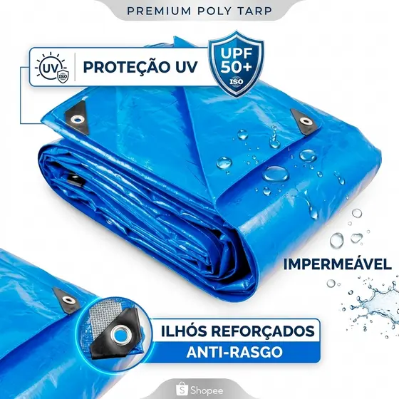 Lona Plástica Azul 100 Micras Impermeável Com Ilhós UV Reforçada BERG