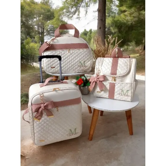 Kit bolsas maternidade com mala de rodinhas, bolsa de passeio e mochila 2 em 1 personalizado com nome menina