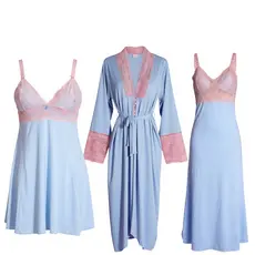 Kit Camisola Amamentação Pós Parto Conforto Praticidade Camisola Longa e Curta com Robe Longo