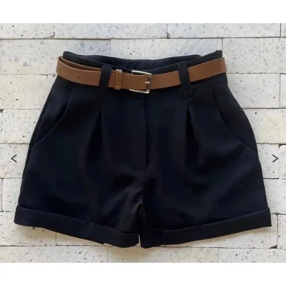 Short Feminino Alfaiataria Social Cinto e Bolsos PROMOÇÃO