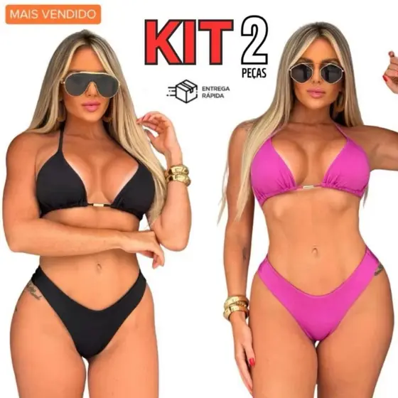 Kit 2 Biquíni Calcinha Asa Delta Cintura Alta Top Cortininha PROMOÇÃO