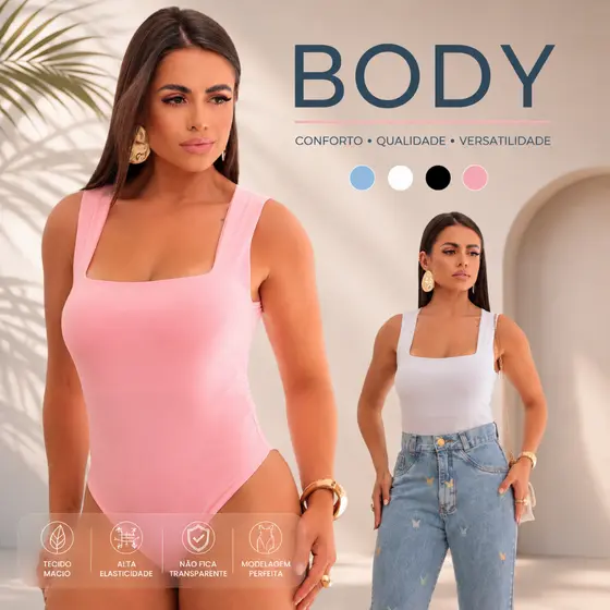 Body Feminino Regata Decote Quadrado Reto Alça Larga Basico Body Regata Feminina Alça Grossa Collant