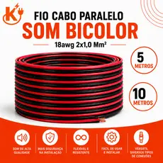 Fio Cabo Paralelo Som Bicolor 18awg 2x1,0 Mm2 5 e 10 Metros