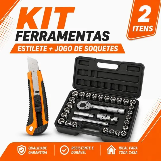 Estilete + Jogo de Soquetes 40 Peças Catraca para Reparos e Manutenção