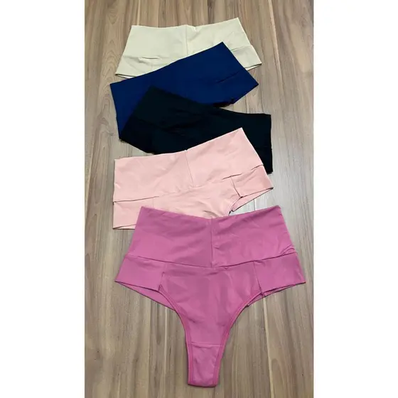 Kit de Calcinha aperta barriga Fio duplo modelando bum bum e barriga de poliamida