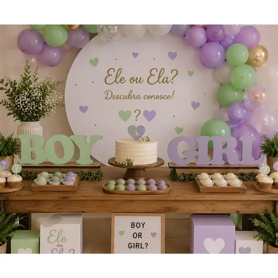 Kit 2 Peças Boy Girl Centro de Mesa Display Chá Revelação Decoração Festa