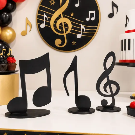 Kit 3 Peças Centro de Mesa Nota Musical Display Mdf Decoração de Festa Enfeite Aniversário
