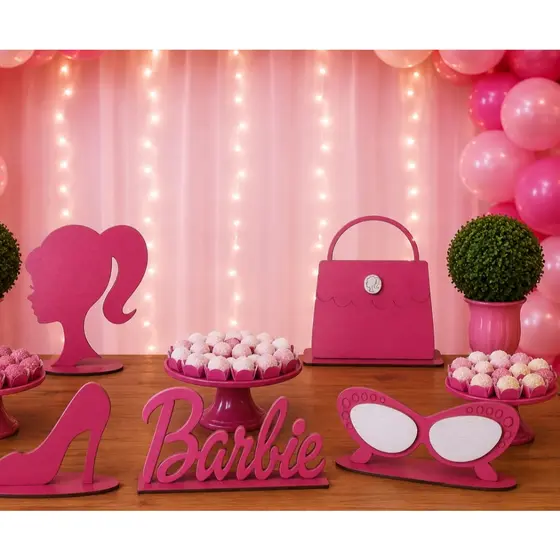 Kit 5 Peças Centro de Mesa Display Personagem Festa Decoração Barbie Aniversário Infantil Adulto