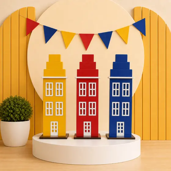 Kit 3 Unidades Prédio Display Mdf Tema Heróis Centro Mesa Decoração Festa Aniversário