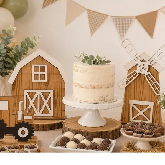 Kit 3 Peças Celeiro Trator Cata-vento Decoração Festa Infantil Aniversário