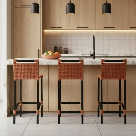 Trio Banqueta Banco Alto 75cm Banqueta Balcão Bistrô Alumínio Corda Náutica Resistente e Reforçada