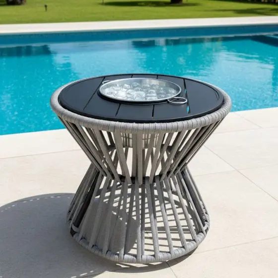 Mesa Centro Balde de Gelo Alumínio Corda Náutica Festa Piscina Decor Jardim Clube