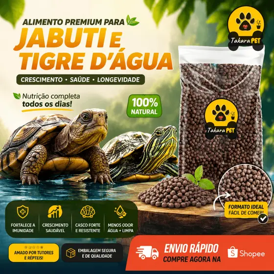 Ração Para Jabuti Adulto Tigre Dagua Aquática e Terrestre 300g 500g 1Kg Original Fácil de Comer Premium Alta Aceitação