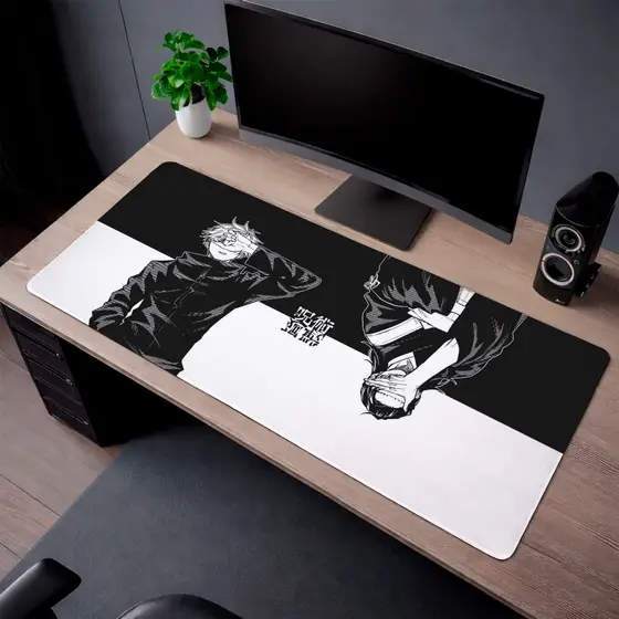 Mouse Pad Antiderrapante Gamer Minimalista Anime Preto e Branco Desk Mat