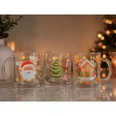 Caneca De Vidro 300ML Xícara De Natal Papai Noel Biscoito de Natal