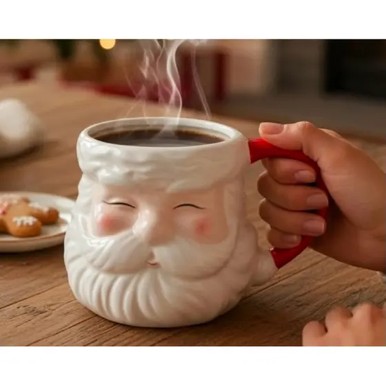 Caneca De Papai Noel 450ml Xícara De Porcelana De Natal Rosto Papai Noel Divertido